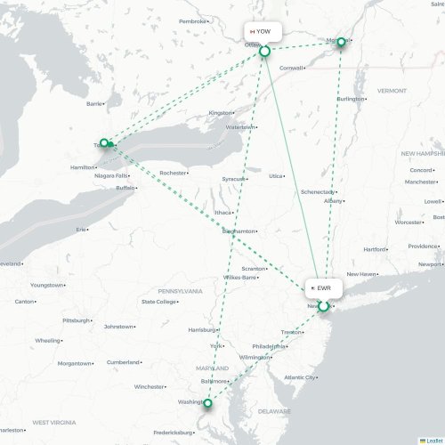 Newark - Ottawa kaart van rechtstreekse vlucht