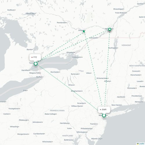 Newark - Toronto kaart van rechtstreekse vlucht