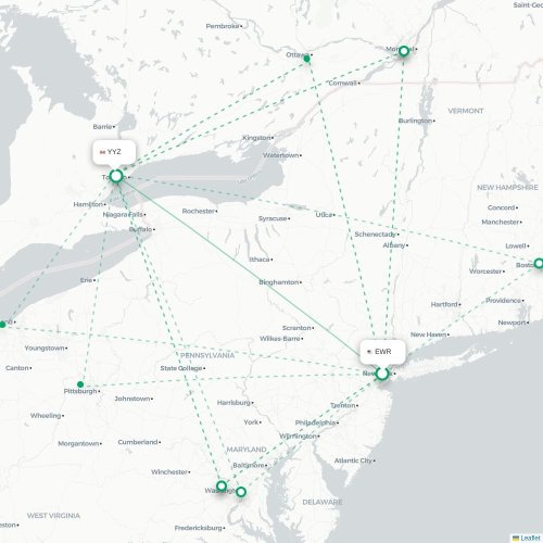 Newark - Toronto kaart van rechtstreekse vlucht