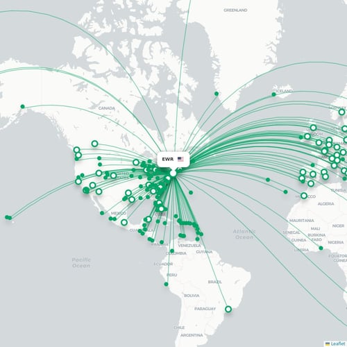 EWR routes and destination map