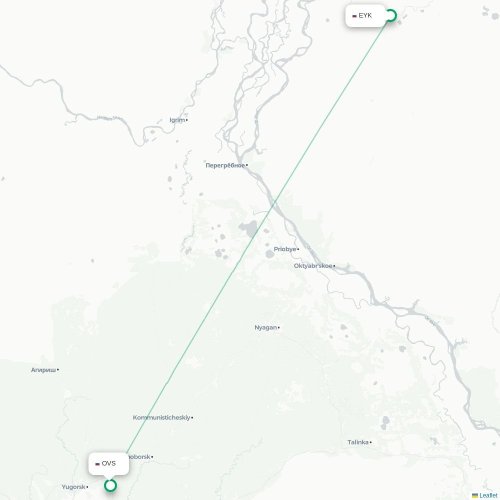 Mapa de vuelo directo Beloyarskiy - Sovetsky