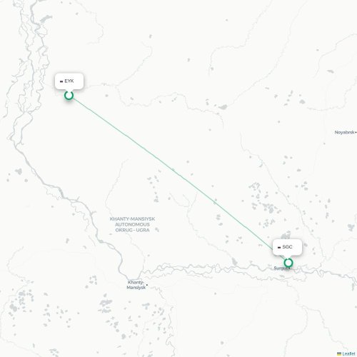 Mapa de vuelo directo Beloyarskiy - Surgut