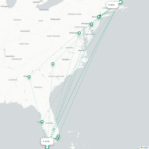 Mapa de vuelo directo Cayo Hueso - Boston