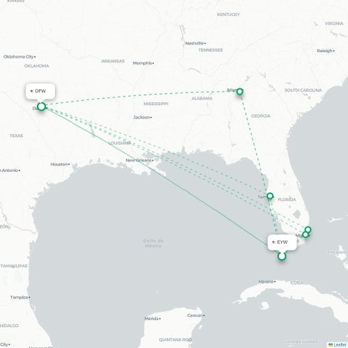 Mapa de vuelo directo Cayo Hueso - Dallas