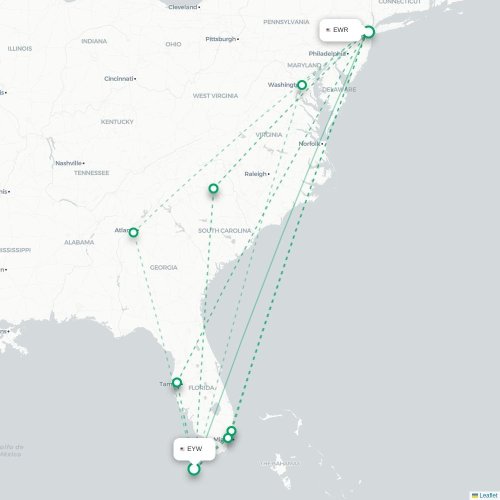 Mapa de vuelo directo Cayo Hueso - Newark
