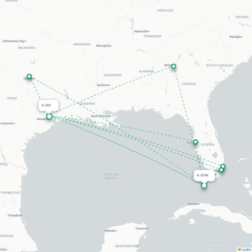 Mapa de vuelo directo Cayo Hueso - Houston