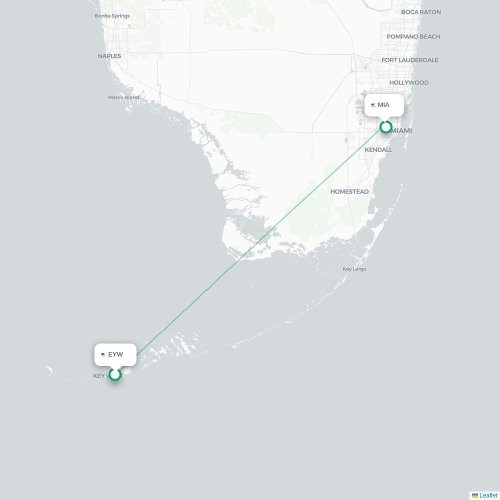 Mapa de vuelo directo Cayo Hueso - Miami
