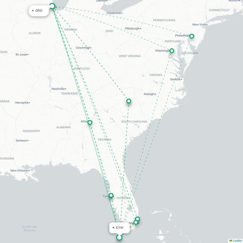 Mapa de vuelo directo Cayo Hueso - Chicago