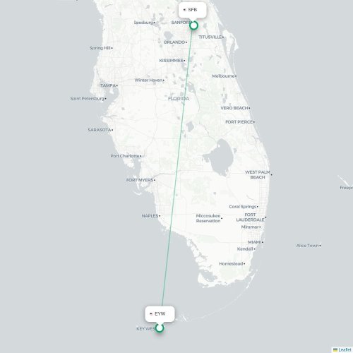 Mapa de vuelo directo Cayo Hueso - Orlando