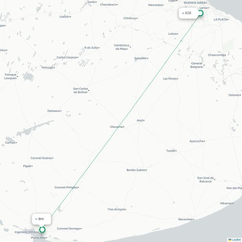 Mapa lotu bezpośredniego Buenos Aires – Bahía Blanca