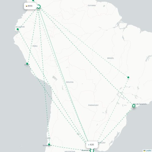 Mapa lotu bezpośredniego Buenos Aires – Bogota