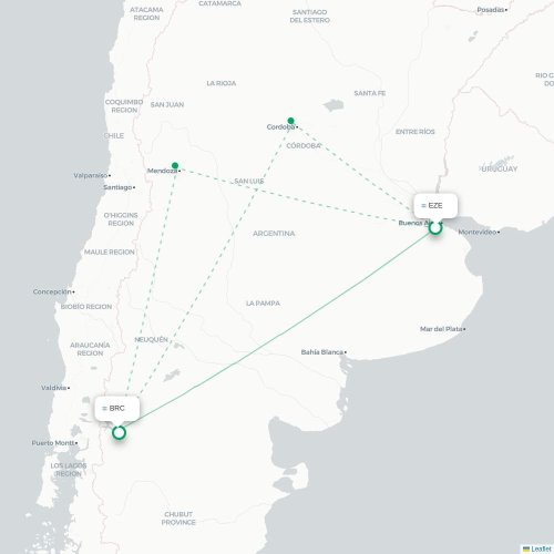 Mapa lotu bezpośredniego Buenos Aires – Bariloche