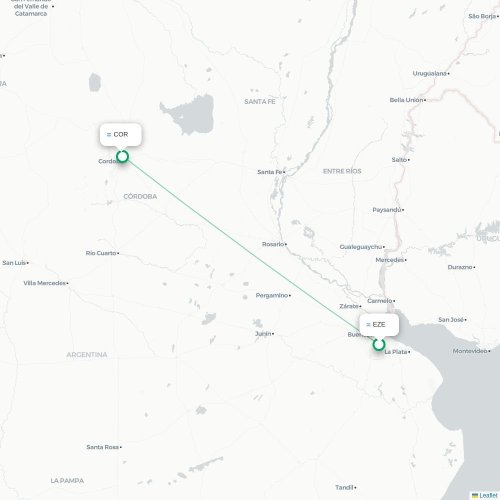 Mapa lotu bezpośredniego Buenos Aires – Kordoba