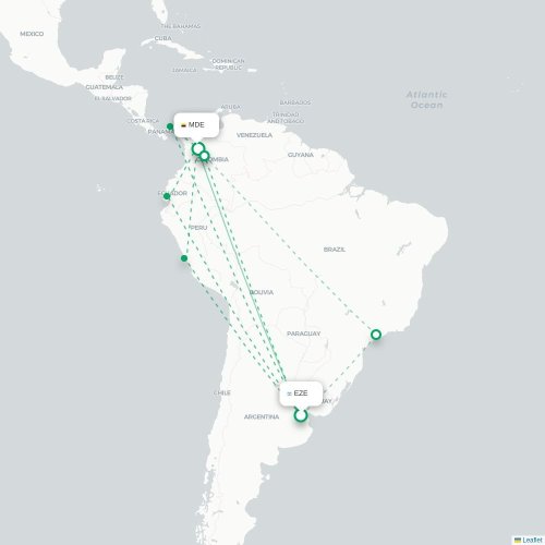 Mapa lotu bezpośredniego Buenos Aires – Medellín