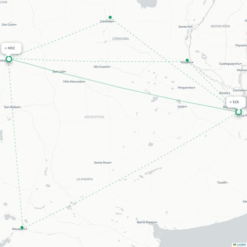 Mapa lotu bezpośredniego Buenos Aires – Mendoza