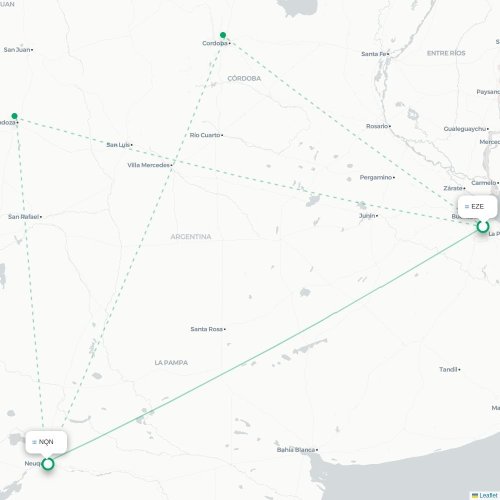 Mapa lotu bezpośredniego Buenos Aires – Neuquén