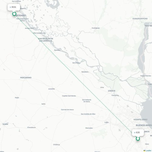 Buenos Aires - Rosario kaart van rechtstreekse vlucht