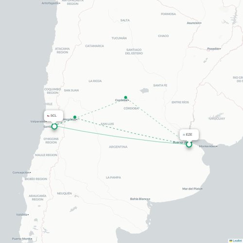 Mapa lotu bezpośredniego Buenos Aires – Santiago de Chile