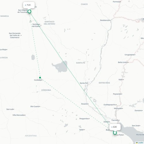 Mapa lotu bezpośredniego Buenos Aires – San Miguel de Tucumán