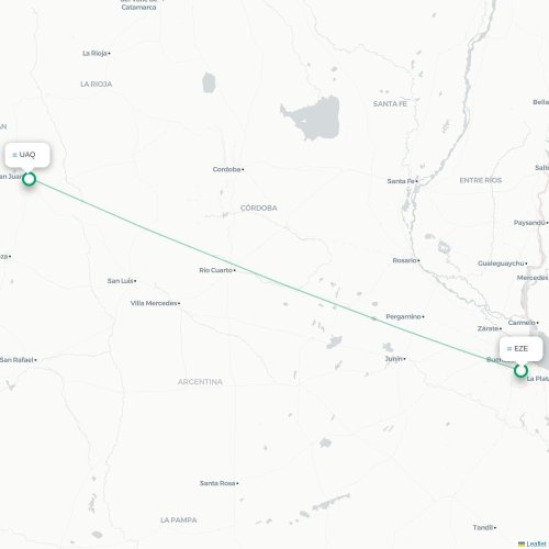 Mapa lotu bezpośredniego Buenos Aires – San Juan