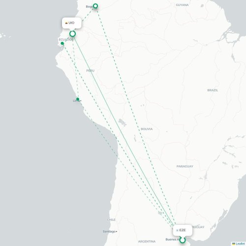 Buenos Aires - Quito kaart van rechtstreekse vlucht