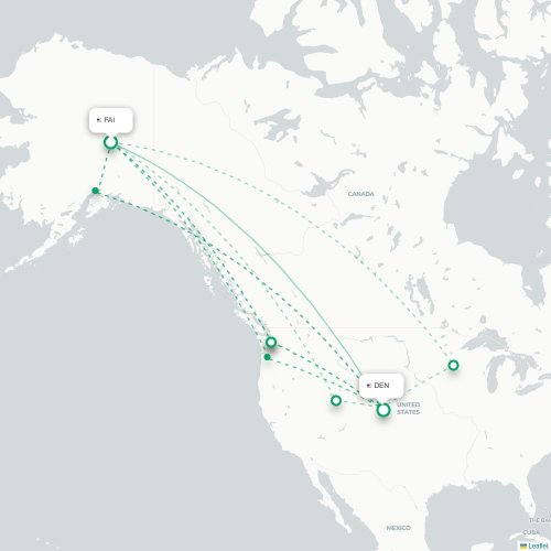 Mapa lotu bezpośredniego Fairbanks – Denver