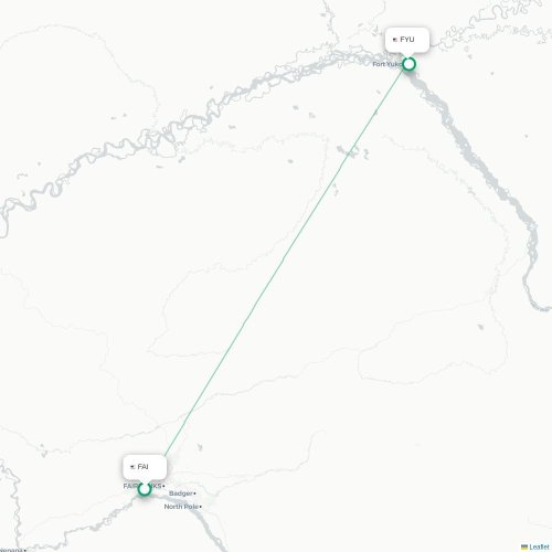 Mapa lotu bezpośredniego Fairbanks – Fort Yukon