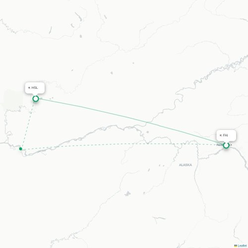 Mapa lotu bezpośredniego Fairbanks – Huslia