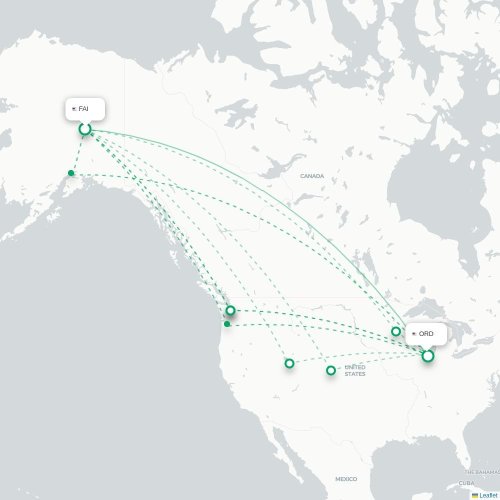 Mapa lotu bezpośredniego Fairbanks – Chicago