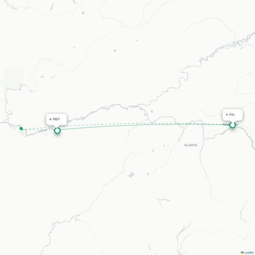Mapa lotu bezpośredniego Fairbanks – Ruby