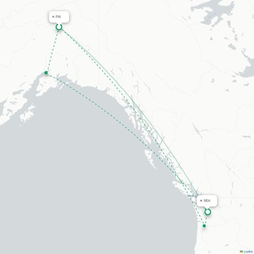 Mapa lotu bezpośredniego Fairbanks – Seattle
