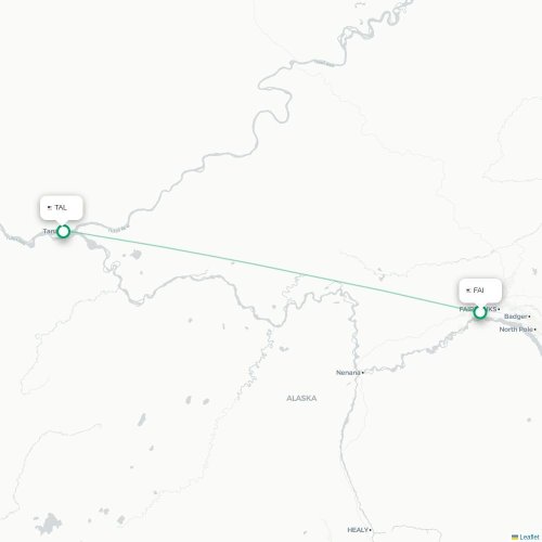 Mapa lotu bezpośredniego Fairbanks – Tanana