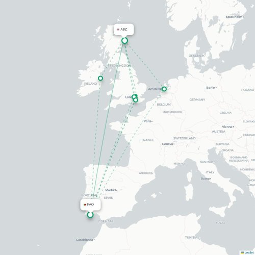 Faro - Aberdeen karta över direktflyg