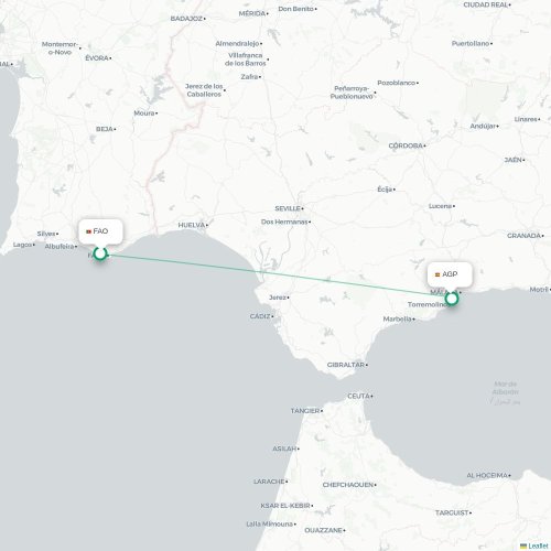 Mapa de vuelo directo Faro - Málaga