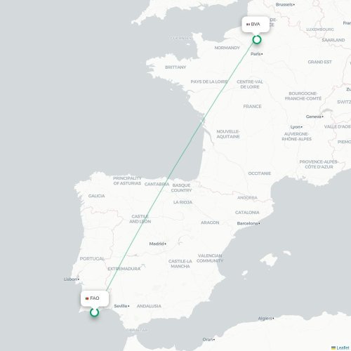 Mapa de vuelo directo Faro - París