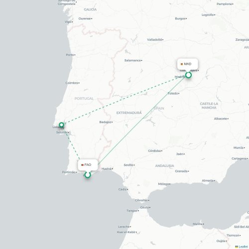 Mapa de vuelo directo Faro - Madrid