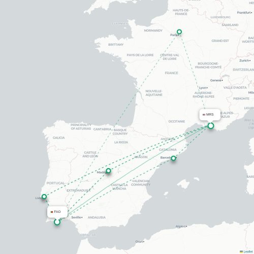 Mapa de vuelo directo Faro - Marsella
