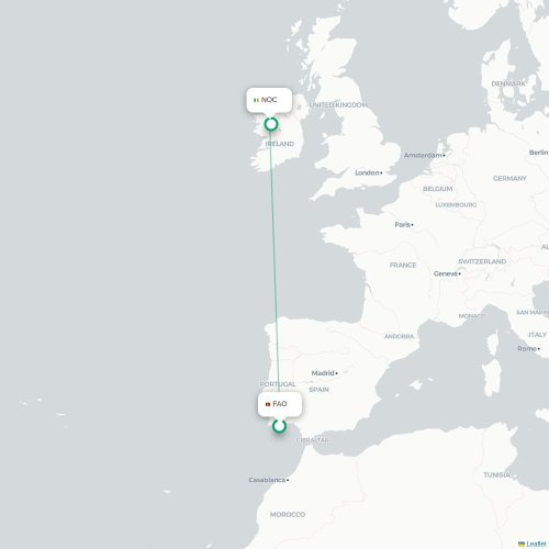 Mapa lotu bezpośredniego Faro – Knock