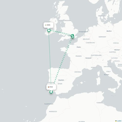Mapa lotu bezpośredniego Faro – Shannon