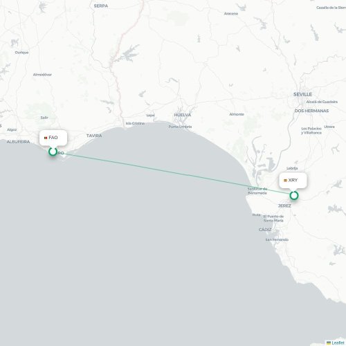 Mapa de vuelo directo Faro - Jerez de la Frontera