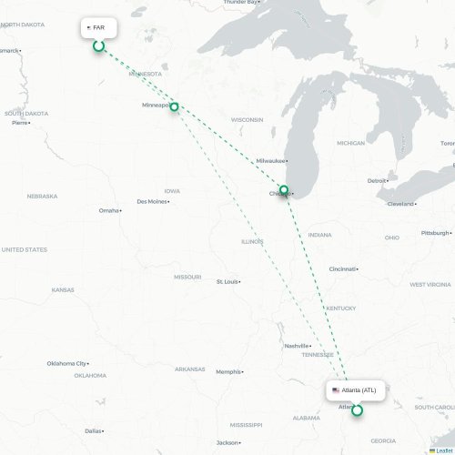 Mapa de vuelo directo Fargo - Atlanta