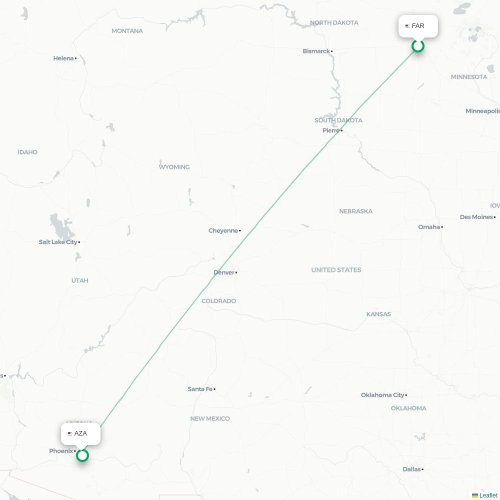 Mapa de vuelo directo Fargo - Phoenix