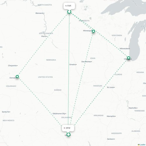Mapa de vuelo directo Fargo - Dallas