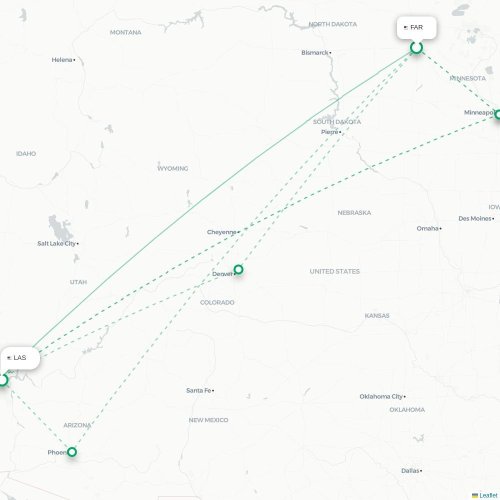 Mapa de vuelo directo Fargo - Las Vegas