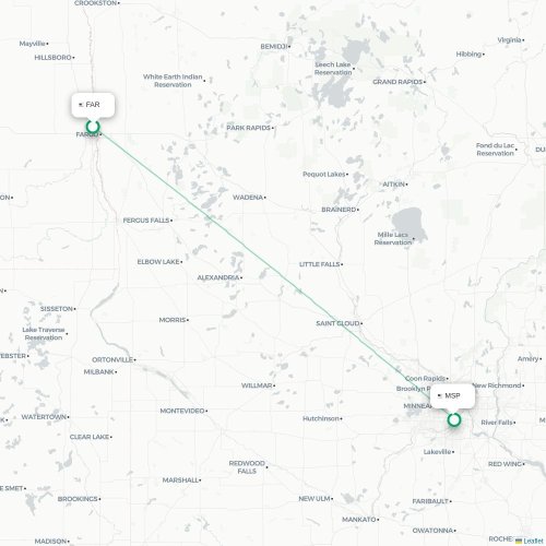 Mapa de vuelo directo Fargo - Mineápolis