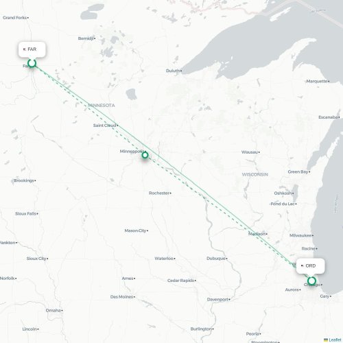 Mapa de vuelo directo Fargo - Chicago