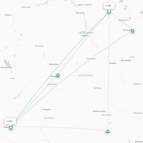 Mapa de vuelo directo Fargo - Phoenix
