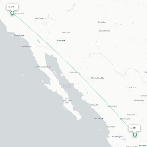Mapa lotu bezpośredniego Fresno – León