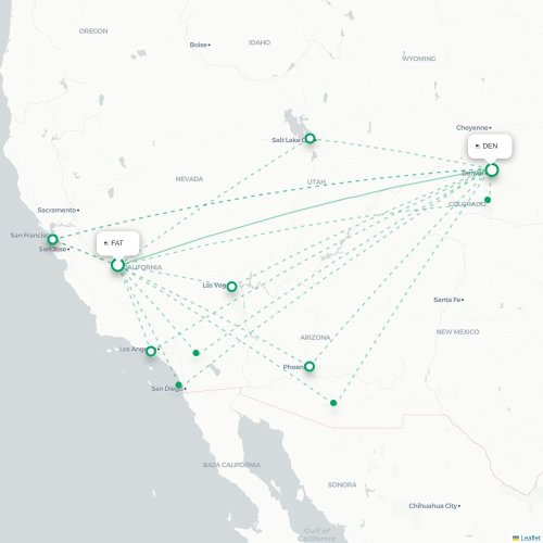 Fresno - Denver kort over direkte fly