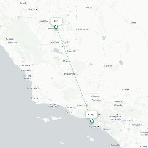 Fresno - Los Angeles kort over direkte fly